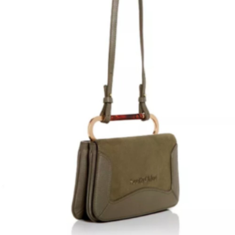 See by Chloé ELLA grained Leather & Suede Shoulder Bag MSRP$550 in Night Forest